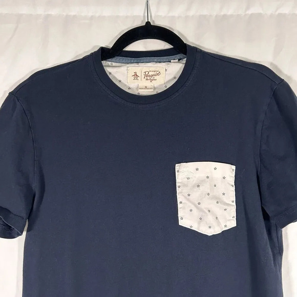 Penguin Munsingwear Shirt Men's Medium Black Short Sleeve Crew Neck Pocket - Picture 2 of 9